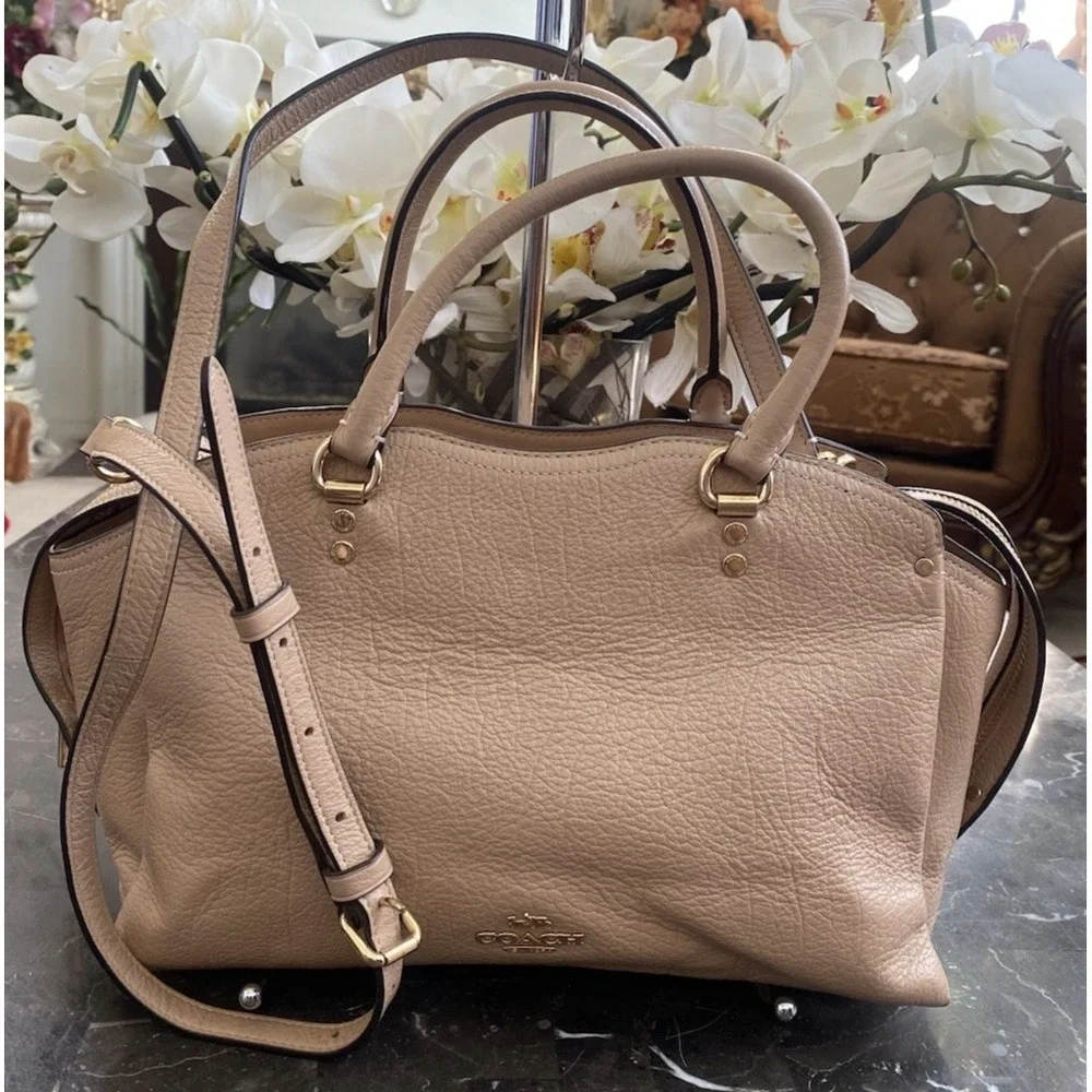 COACH‎ Drew Beechwood /Gold Pebble Leather Satchel Shoulder Bag 67711 EUC!  $450